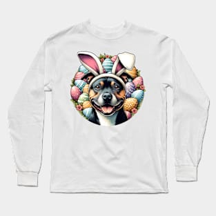 Staffordshire Bull Terrier Celebrates Easter with Bunny Ears Long Sleeve T-Shirt